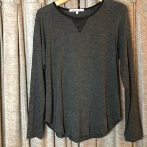 Eight Eight Eight Gray Long Sleeve Top With Vegan Leather Trim Size Small